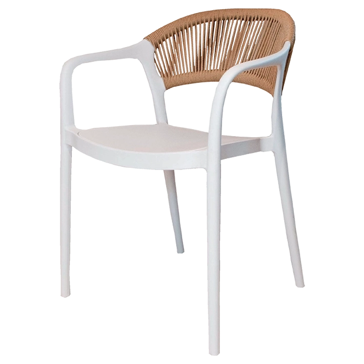 Alt Silla Para Hostelería de color Blanco con el diseño del respaldo con cuerdas de color marrón EME Mobiliario