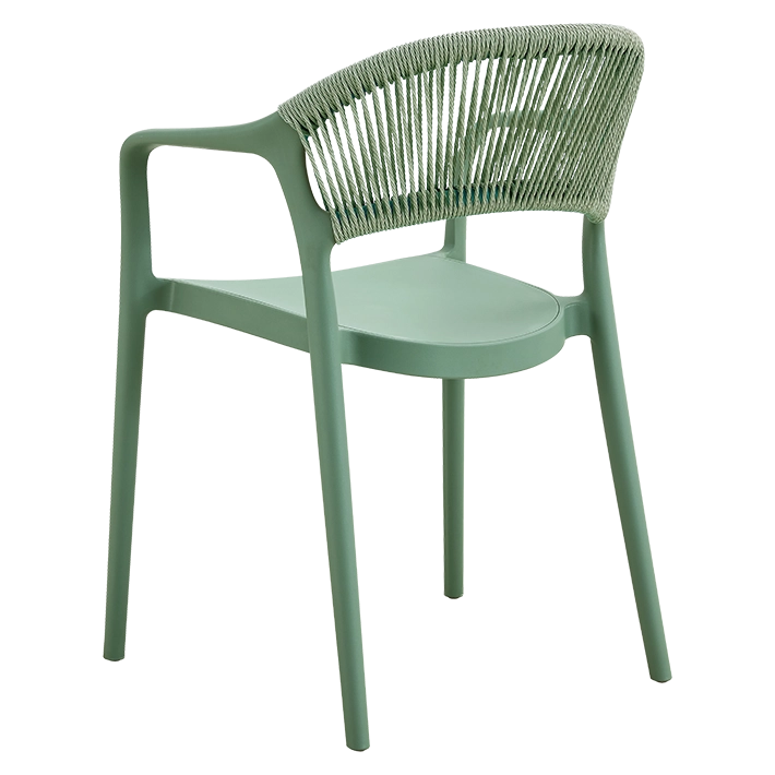 Alt Silla para hostelería de color verde con rejilla verde, desde vista trasera 