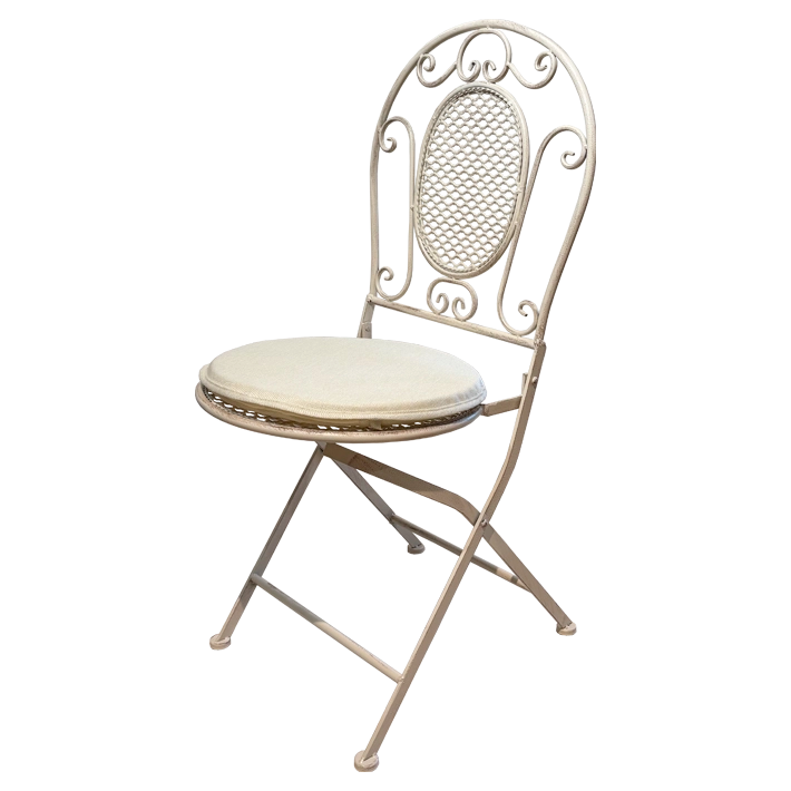 Alt Silla de Forja Plegable Redonda con un original diseño en color crema ideal para eventos y hostelería. 