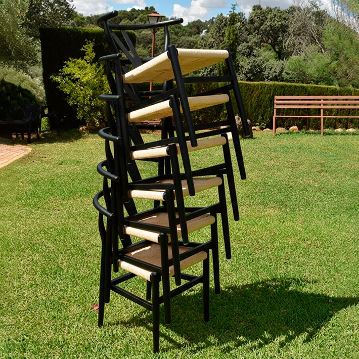 Alt Silla Bone Negra Madera apilable para eventos y hostelería