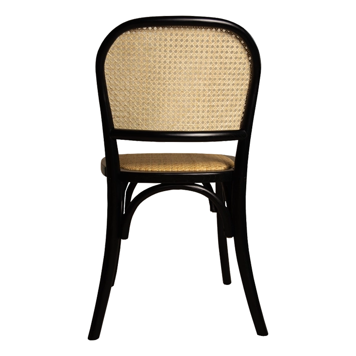 Alt Silla de madera de Olmo de color Negro, con asiento de ratán. Silla Apilable EME Mobiliario