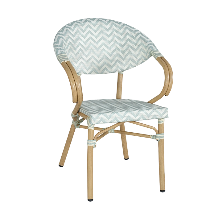 Sillón Cannes Azul fabricado en aluminio imitación ratán y textilene trenzado al más puro estilo parisino 