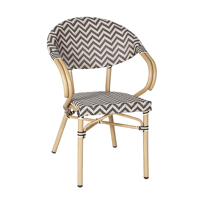 Sillón Cannes Marrón fabricado en aluminio imitación ratán y textilene trenzado al más puro estilo parisino