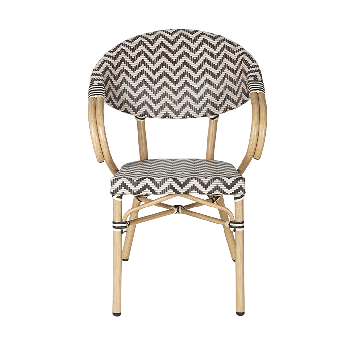 Sillón Cannes Marrón fabricado en aluminio imitación ratán y textilene trenzado al más puro estilo parisino