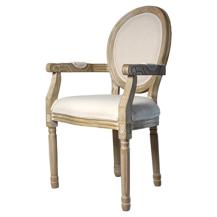 Alt Sillón Luis XVI Tapizado Beige fabricado con madera de abedul y tejido de lino beige, estilo clásico contemporáneo ideal para el uso intensivo profesional EME Mobiliario 