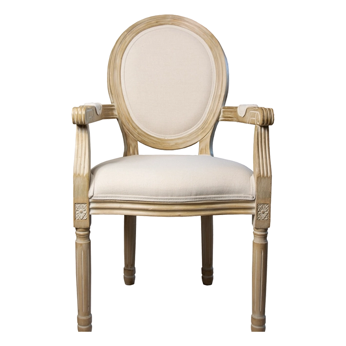 Alt Sillón Luis XVI Tapizado Beige fabricado con madera de abedul y tejido de lino beige, estilo clásico contemporáneo ideal para el uso intensivo profesional EME Mobiliario 