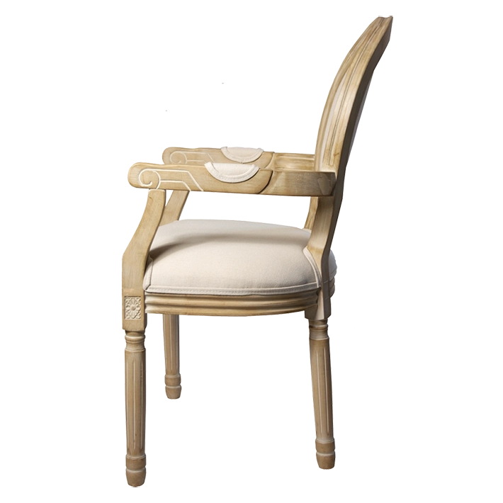 Alt Sillón Luis XVI Tapizado Beige fabricado con madera de abedul y tejido de lino beige, estilo clásico contemporáneo ideal para el uso intensivo profesional EME Mobiliario 