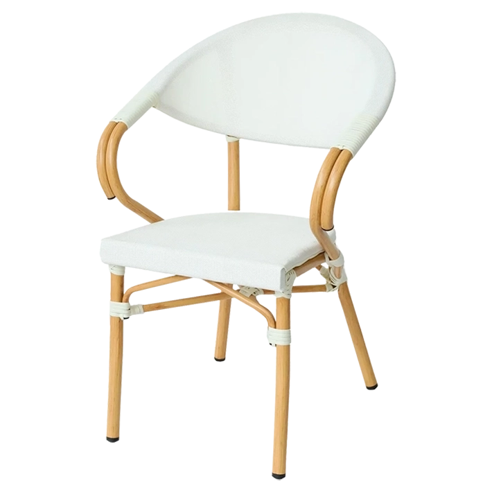 Sillón Nantes Blanco, aluminio y textilene al más puro estilo parisino. Silla bistró apilable para hostelería EME Mobiliario 