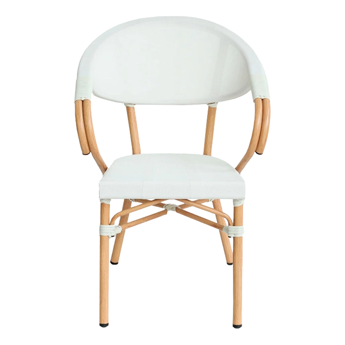 Sillón Nantes Blanco, aluminio y textilene al más puro estilo parisino. Silla bistró apilable para hostelería EME Mobiliario 