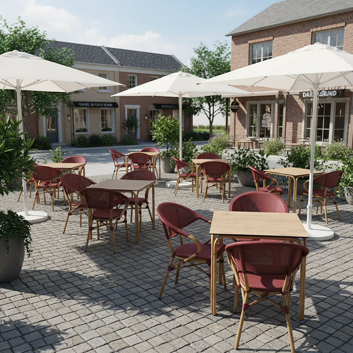 Alt Sillas Nantes Burdeos ideales para exteriores y usos exteriores en el sector de la hostelería EME Mobiliario