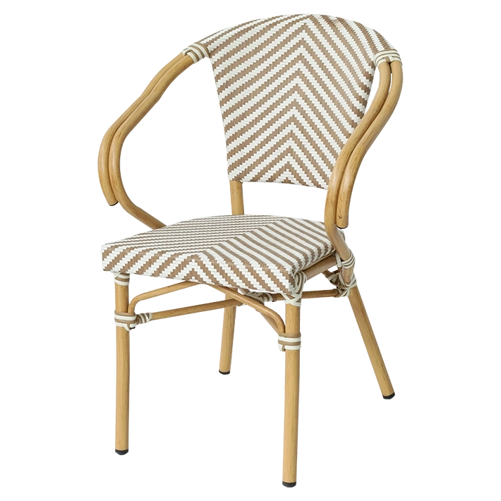 Alt Sillón moderno de aluminio, imitando al bambú con un diseño en forma de espiga de color beige EME Mobiliario