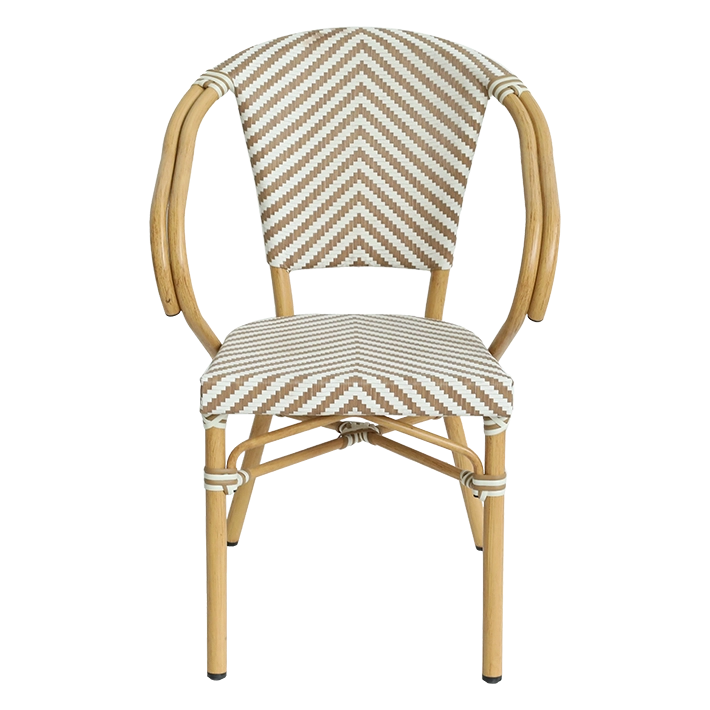 Alt Sillón moderno de aluminio, imitando al bambú con un diseño en forma de espiga de color beige EME Mobiliario