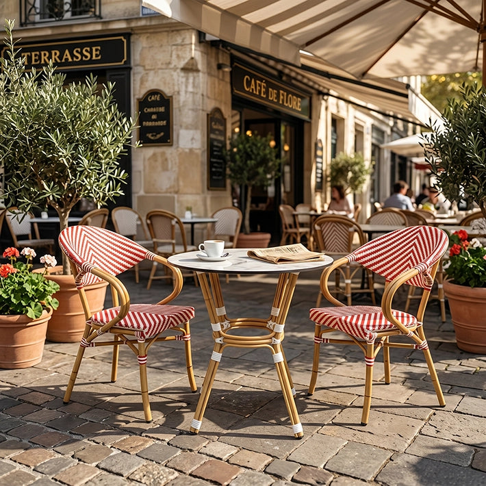 Alt Conjunto Paris con diseño de espiga trenzado, perfecto para Hostelería con estructura de aluminio EME Mobiliario