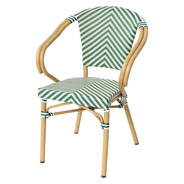 Alt Sillón París Verde con estructura en acero imitación ratán natural y asiento y respaldo de textilene trenzado EME Mobiliario 