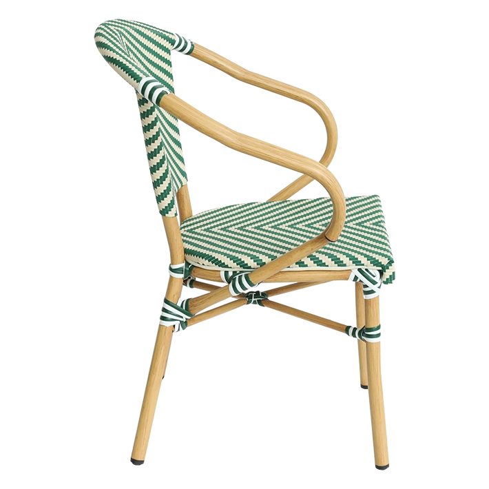 Alt Sillón París Verde con estructura en acero imitación ratán natural y asiento y respaldo de textilene trenzado EME Mobiliario 