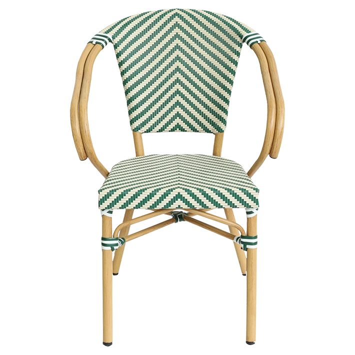 Alt Sillón París Verde con estructura en acero imitación ratán natural y asiento y respaldo de textilene trenzado EME Mobiliario 