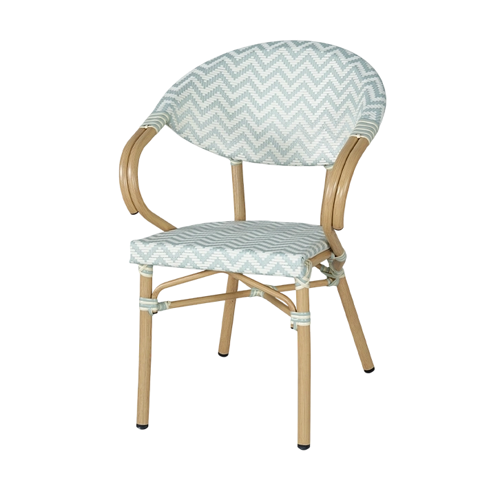 Sillón Cannes Azul fabricado en aluminio imitación ratán y textilene trenzado al más puro estilo parisino 