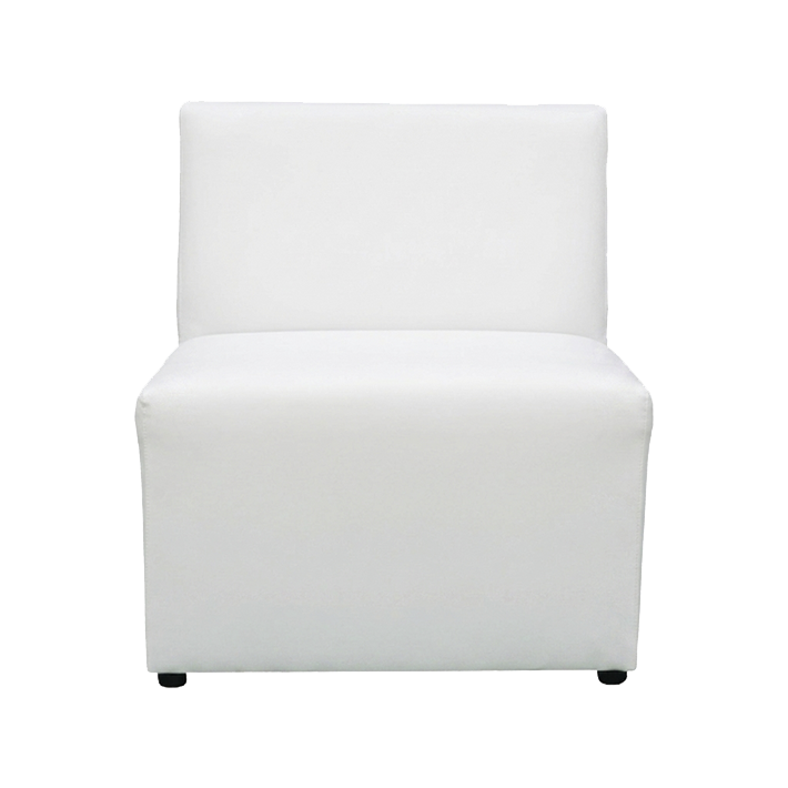 Sillón fabricado en polipiel de color blanco con dimensión 75cm ideal para crear rincones en eventos y hostelería