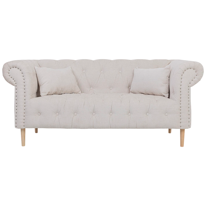 Sofá de 2 plazas capitoné gris con tachuelas y patas de madera – 170 cm perfecto para uso profesional y particular