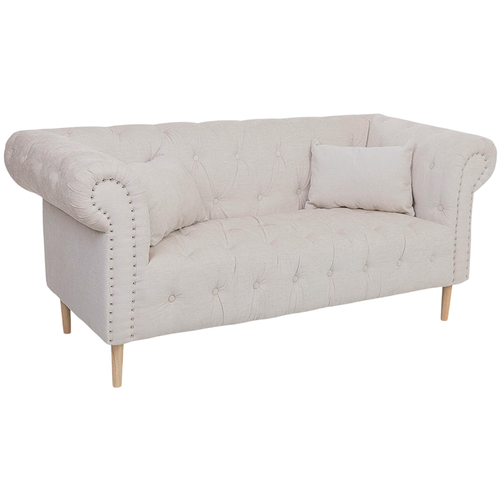 Sofá de 2 plazas capitoné gris con tachuelas y patas de madera – 170 cm perfecto para uso profesional y particular