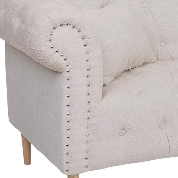 Sofá de 2 plazas capitoné gris con tachuelas y patas de madera – 170 cm perfecto para uso profesional y particular