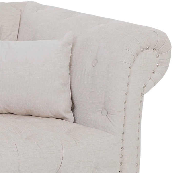 Sofá de 2 plazas capitoné gris con tachuelas y patas de madera – 170 cm perfecto para uso profesional y particular