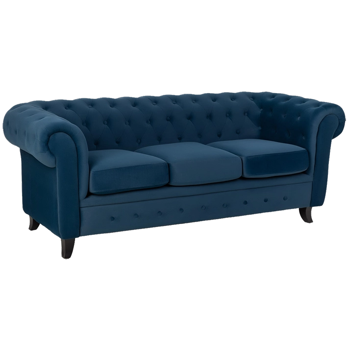 Alt Sofa Chester 3 plazas Azul Marino acabado de terciopelo ideal para eventos y hostelería
