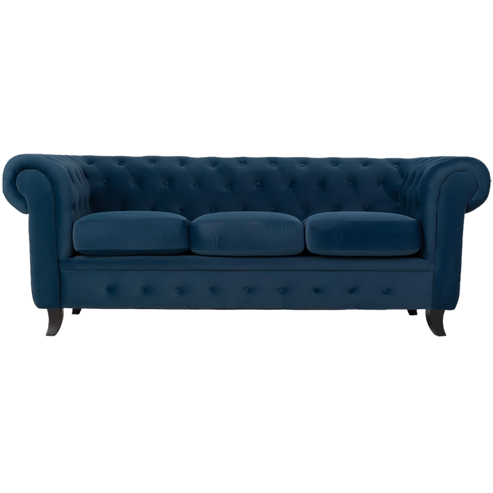 Alt Sofa Chester 3 plazas Azul Marino acabado de terciopelo ideal para eventos y hostelería