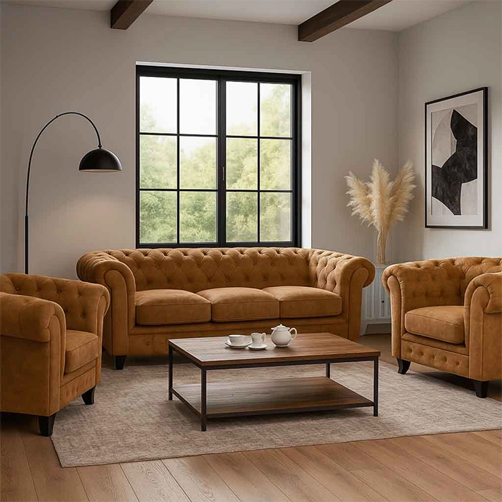 Alt Sofa Chester Camel 3 plazas perfecto para el uso intensivo profesional