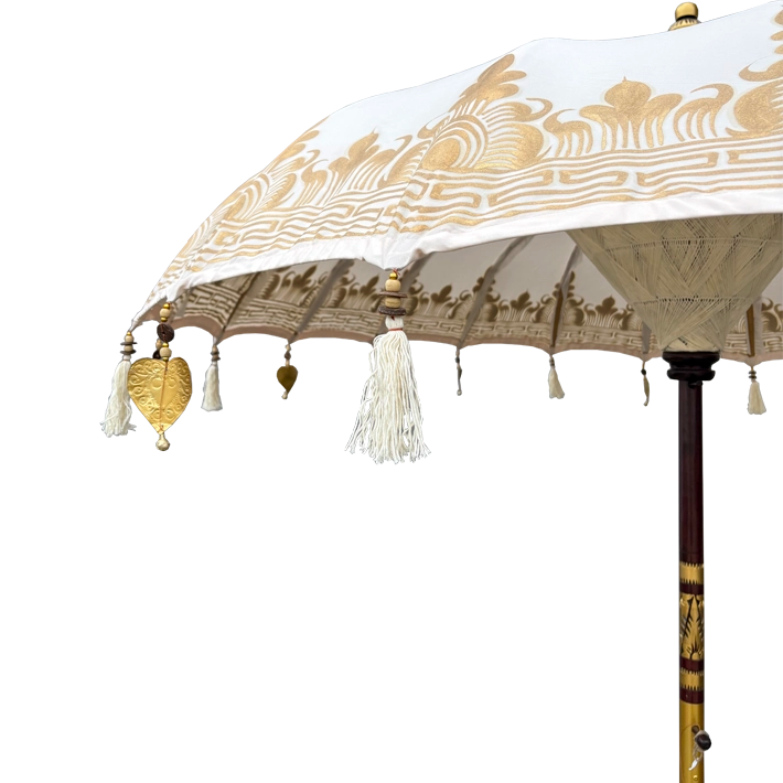 Alt Sombrilla Balinesa Decorados Oro fabricada con materiales 100% naturales de forma artesanal 