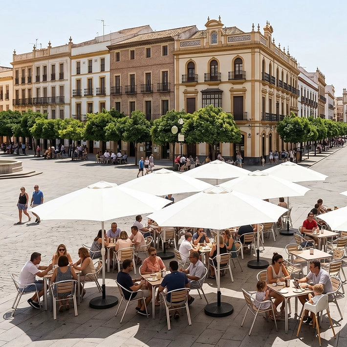 Alt Sombrillas Redondas de color Blanco ideales para Hostelería EME Mobiliario