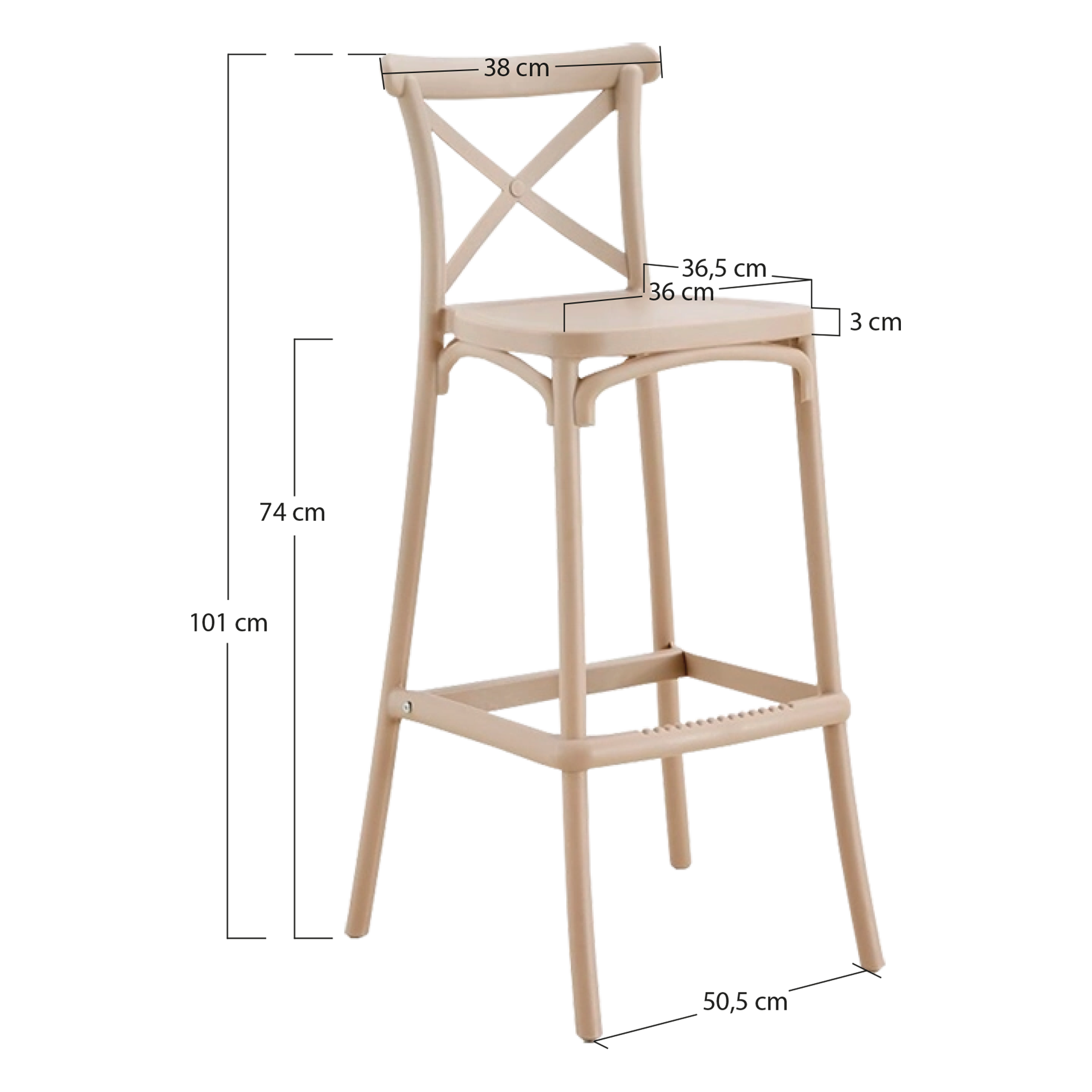 Alt Taburete Crossback 100% polipropileno Color Arena EME Mobiliario