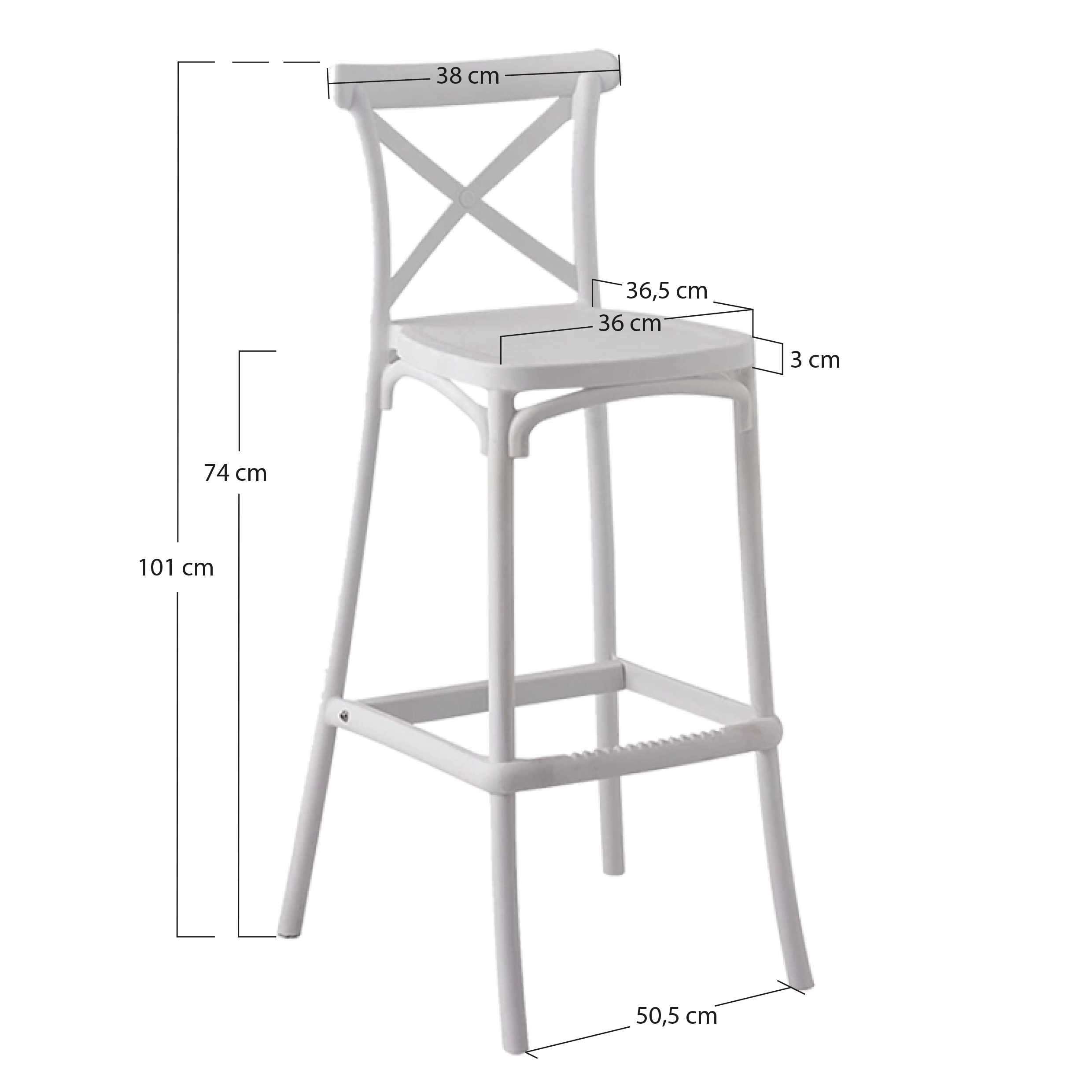 Alt Taburete Crossback 100% polipropileno Color Blanco EME Mobiliario