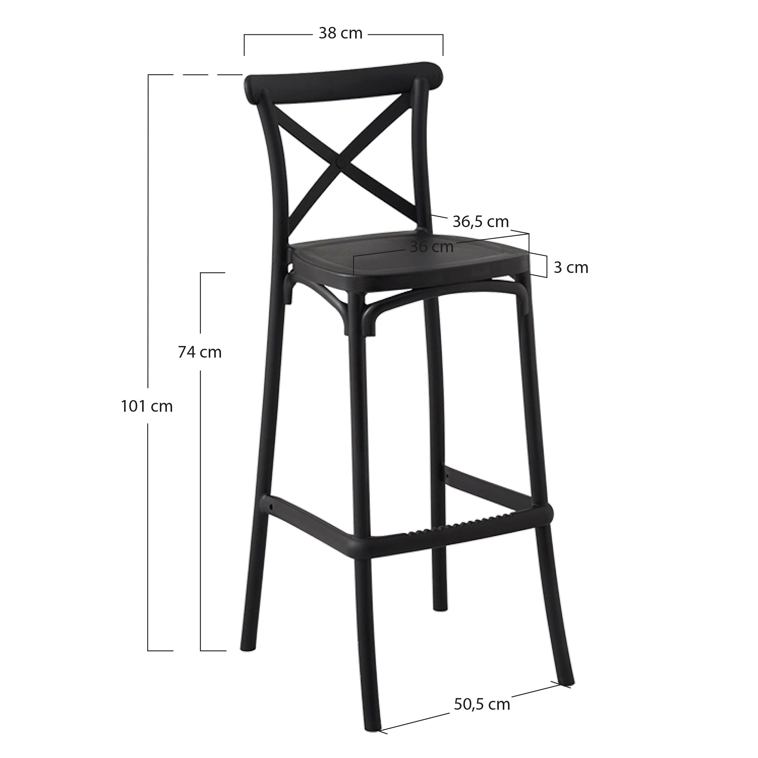 Alt Taburete Crossback 100% polipropileno Color Negro EME Mobiliario