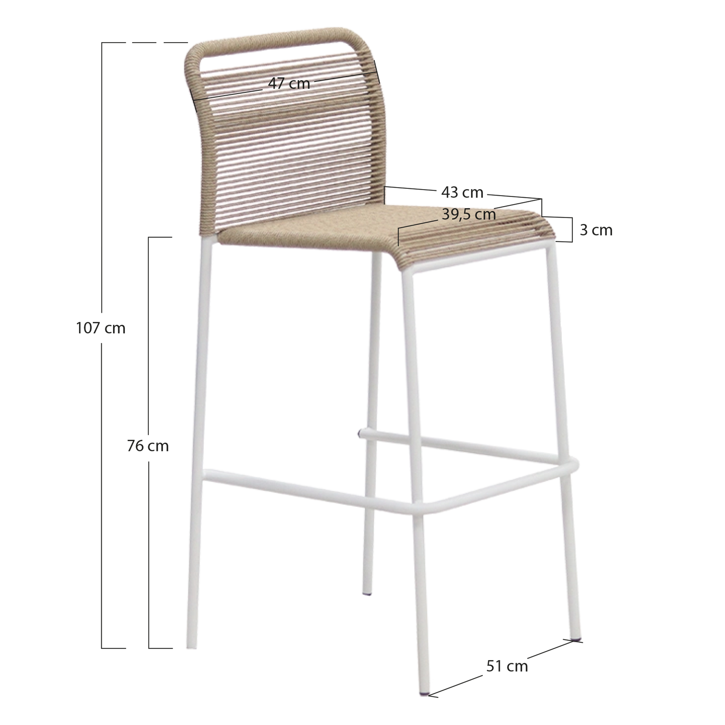 Alt Taburetes Ibiza Con estructura de acero en acabado blanco y asiento de cuerda ideal para eventos EME Mobiliario