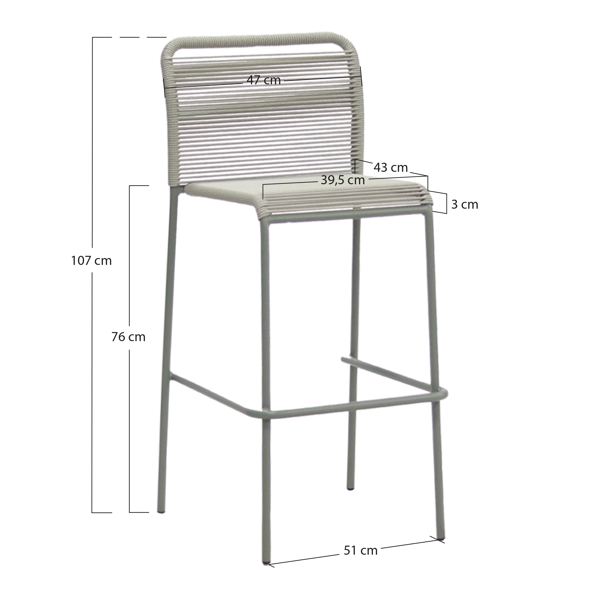 Alt Taburetes Ibiza Con estructura de acero en acabado verde y asiento de cuerda ideal para hostelería EME Mobiliario