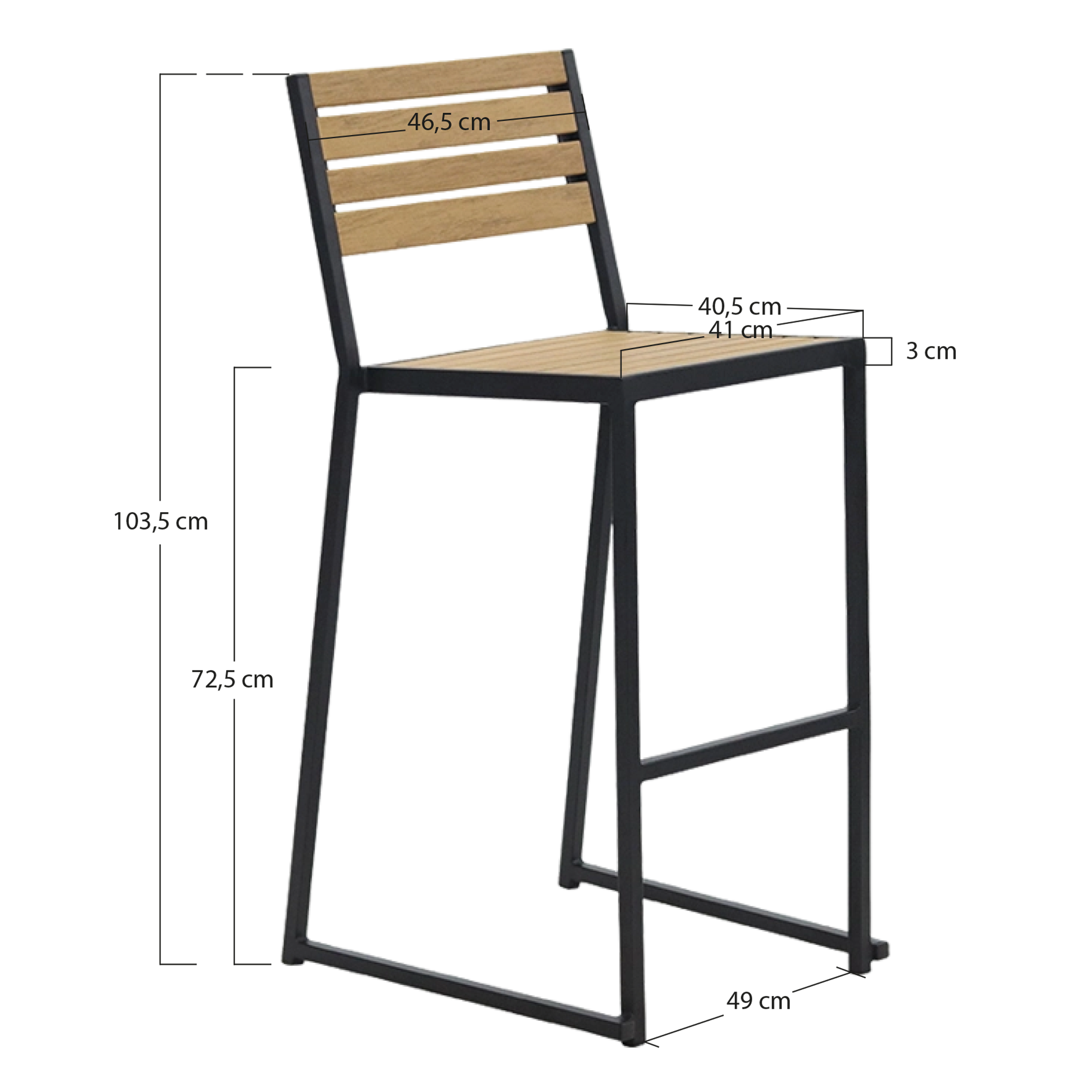 Alt Taburete Mallorca de color negro fabricados en acero con láminas de imitación a madera EME Mobiliario