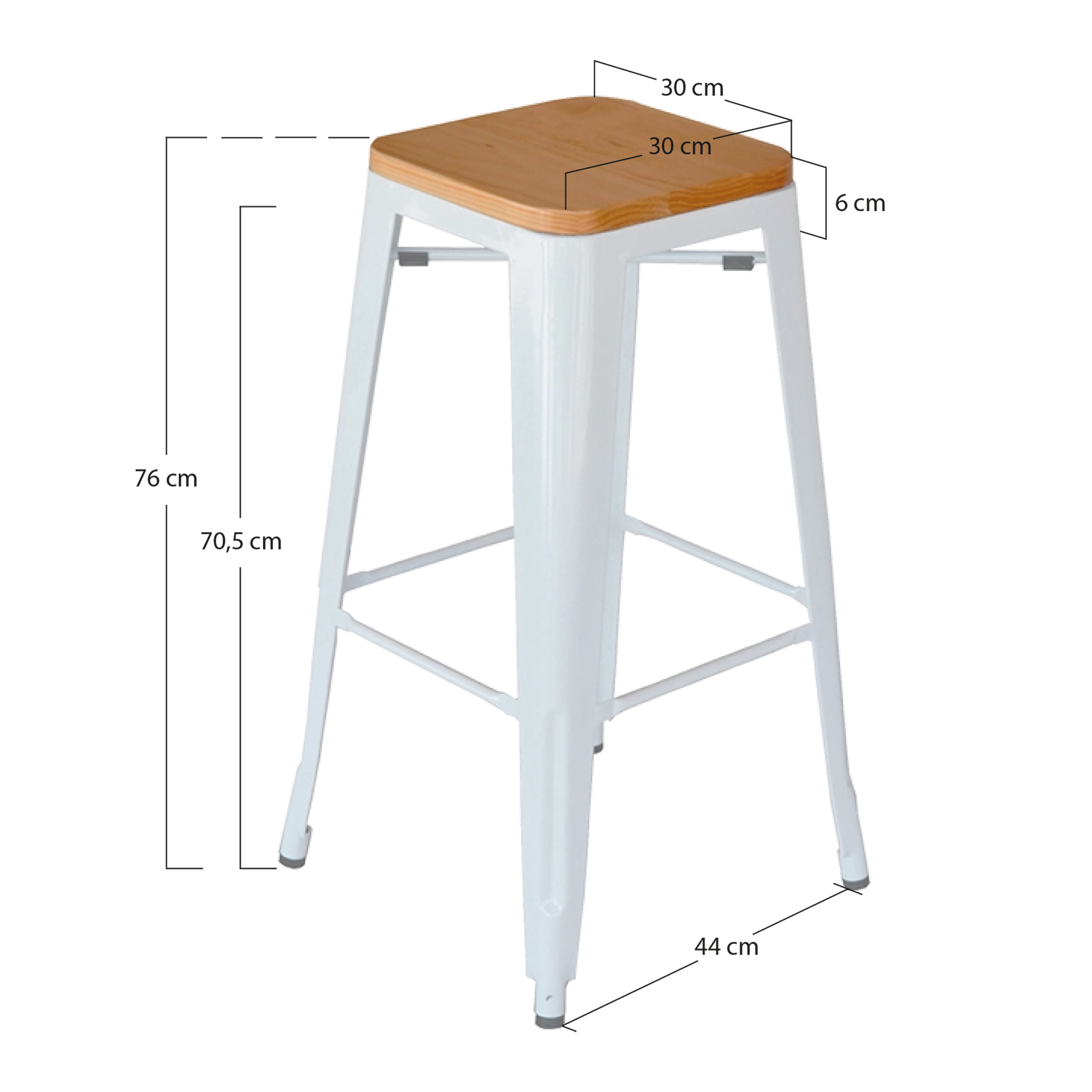 Alt Taburete Tolix en color blanco con tapa de madera y diseño industrial para Hostelería EME Mobiliario