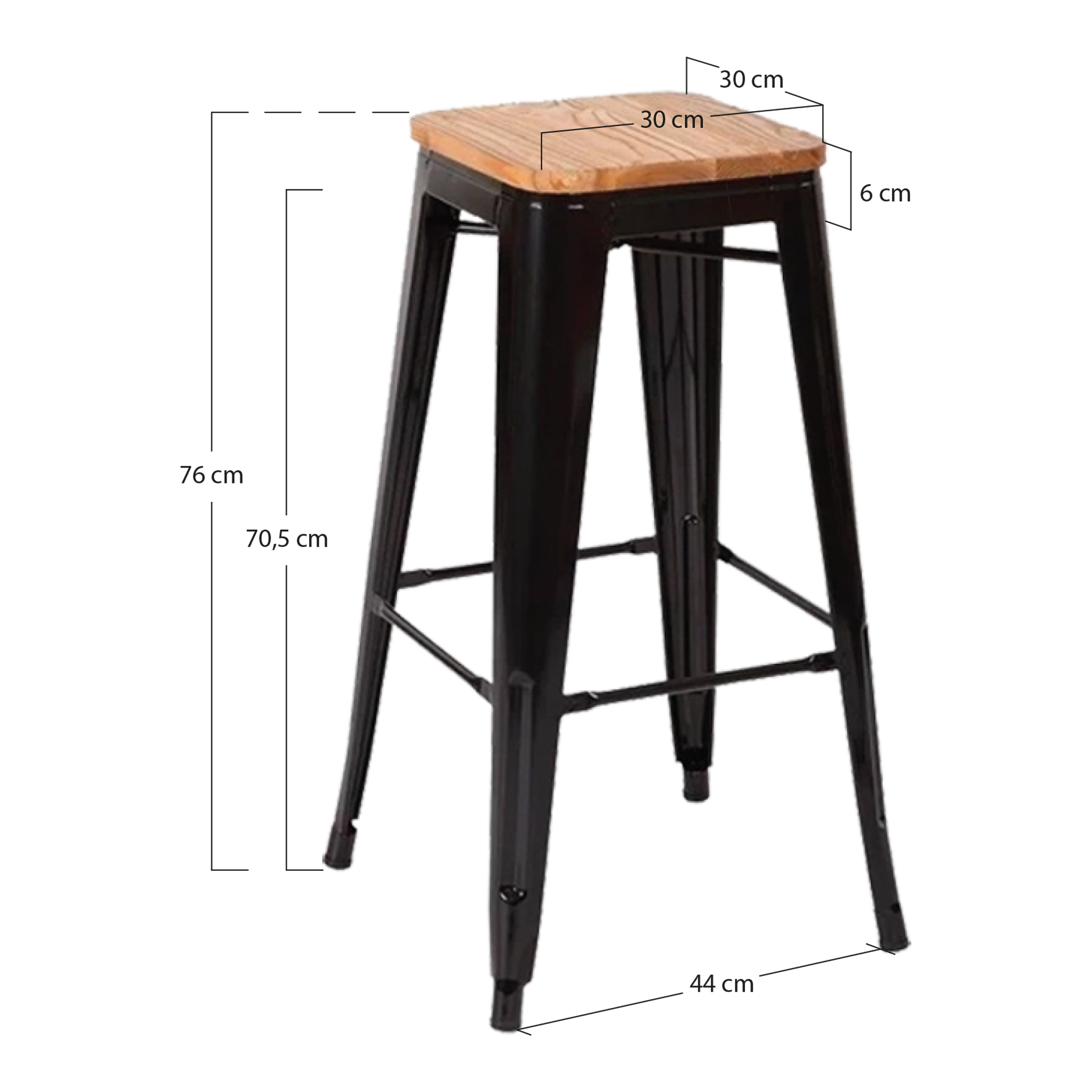Alt Taburetes Tolix Con Tapa de Madera con acabado en Negro EME Mobiliario
