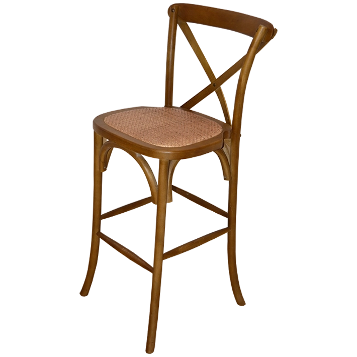 Alt Taburete Crossback Madera Oscura fabricado en madera de olmo con asiento en ratán para eventos y hostelería EME Mobiliario 