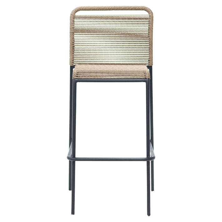 Alt Taburete Ibiza Negro con estructura y diseño apilable de acero en color negro y cuerda sintética en color natural ideal para el uso intensivo profesional EME Mobiliario 