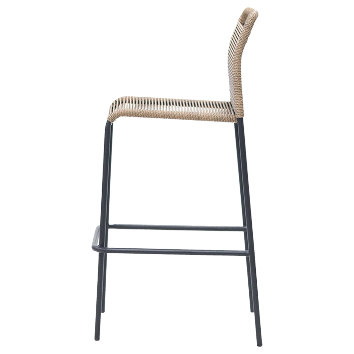 Alt Taburete Ibiza Negro con estructura y diseño apilable de acero en color negro y cuerda sintética en color natural ideal para el uso intensivo profesional EME Mobiliario 