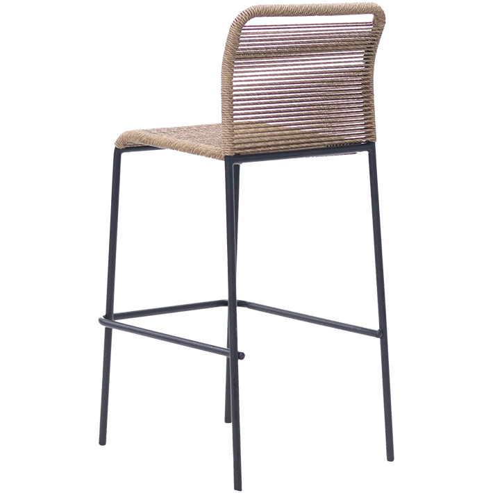 Alt Taburete Ibiza Negro con estructura y diseño apilable de acero en color negro y cuerda sintética en color natural ideal para el uso intensivo profesional EME Mobiliario 