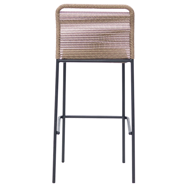 Alt Taburete Ibiza Negro con estructura y diseño apilable de acero en color negro y cuerda sintética en color natural ideal para el uso intensivo profesional EME Mobiliario 