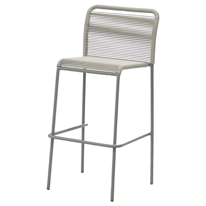 Alt Taburete Ibiza Verde fabricado en acero y cuerda sintética con una estructura apilable ideal para el uso intensivo profesional EME Mobiliario 