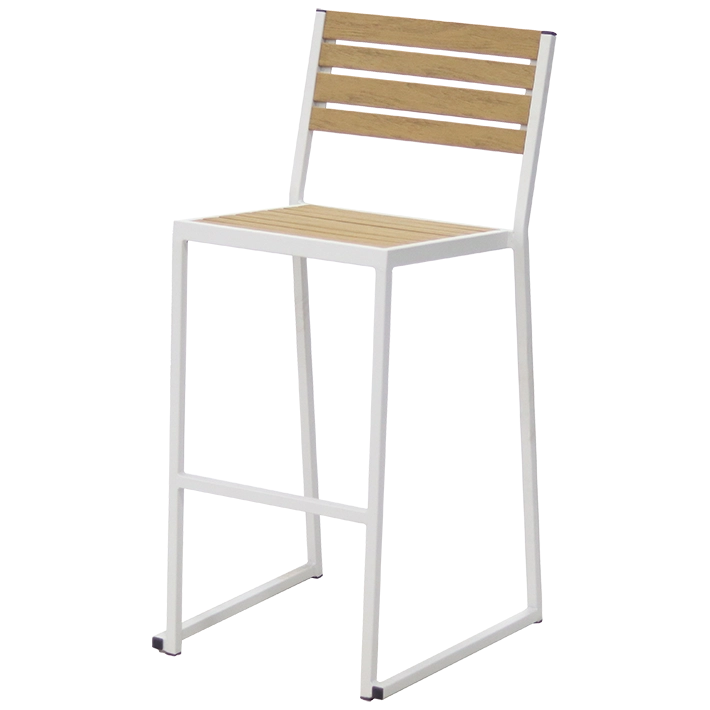 Alt Taburete Mallorca Blanco fabricado en acero, ideal para usar de forma intensiva en la terraza de un establecimiento de hostelería EME Mobiliario 