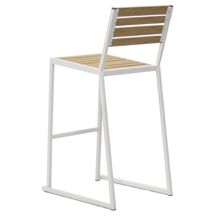 Alt Taburete Mallorca Blanco fabricado en acero, ideal para usar de forma intensiva en la terraza de un establecimiento de hostelería EME Mobiliario 