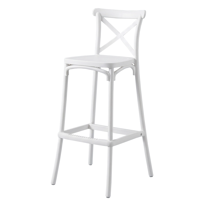 Alt Taburete Crossback en color blanco con estructura monoblock y apilable de polipropileno EME Mobiliario