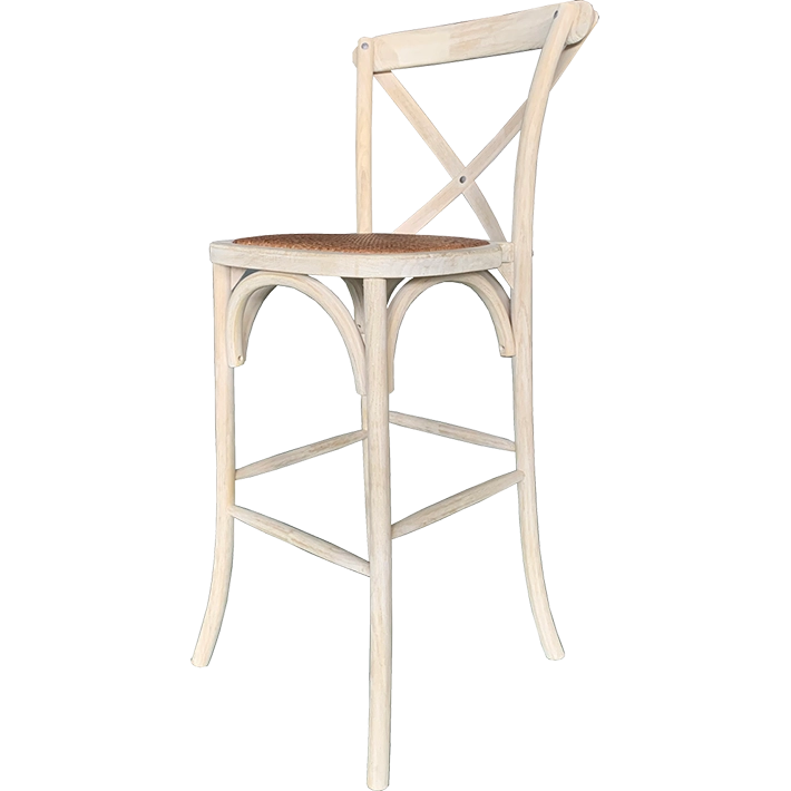 Alt Taburete Crossback Madera Decapada fabricada en madera de olmo y asiento de ratán ideal para el uso intensivo profesional EME Mobiliario 