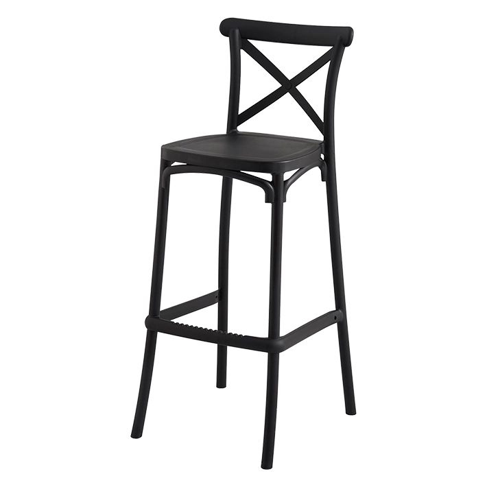 Alt Taburete Crossback Negro fabricado 100% en polipropileno, taburete apilable para eventos y hostelería EME Mobiliario 